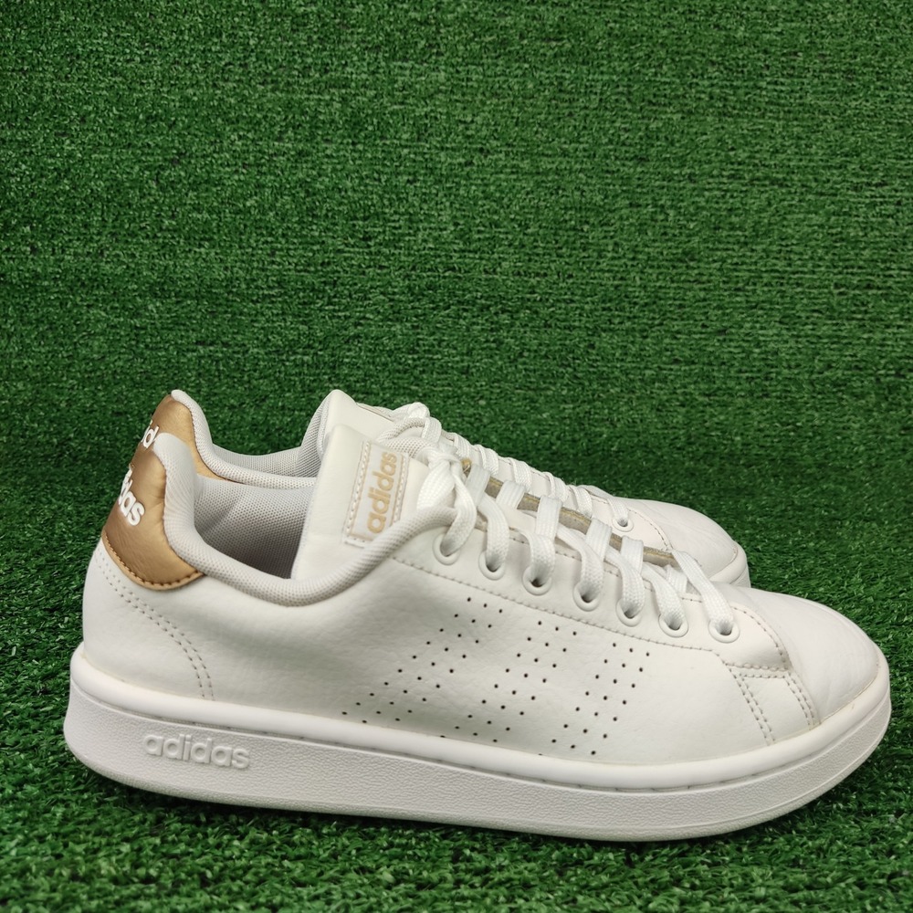 Adidas Sneakers Womens 7.5 White Advantage F36223 Copper Gold Metallic Low Top